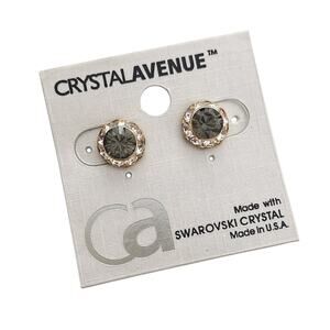 Crystal Avenue Swarovski 11mm Halo Stud Earrings Gray Gold Plated Round NWT USA